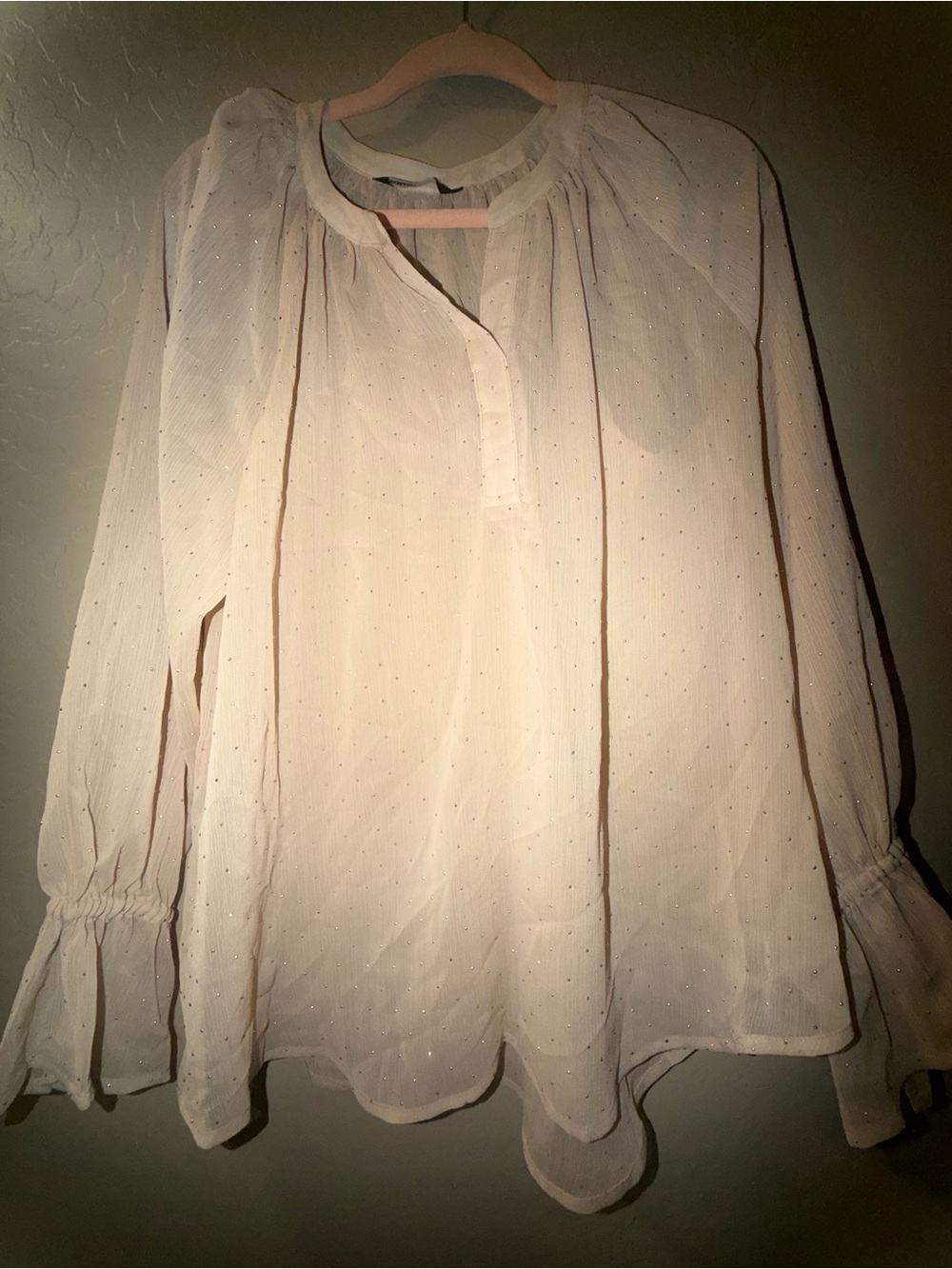 Simply Vera Vera Wang Ivory Sheer Dot-Print Peasant Blouse